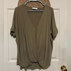 Zenana Outfitters Draped Twist Front Short Sleeve Tunic